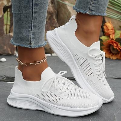 Fashion Women's Breathable Knit Sneakers Lightweight Casual White Running Shoes Woman Outdoor Comfortable Slip On Walking Shoes Big Size