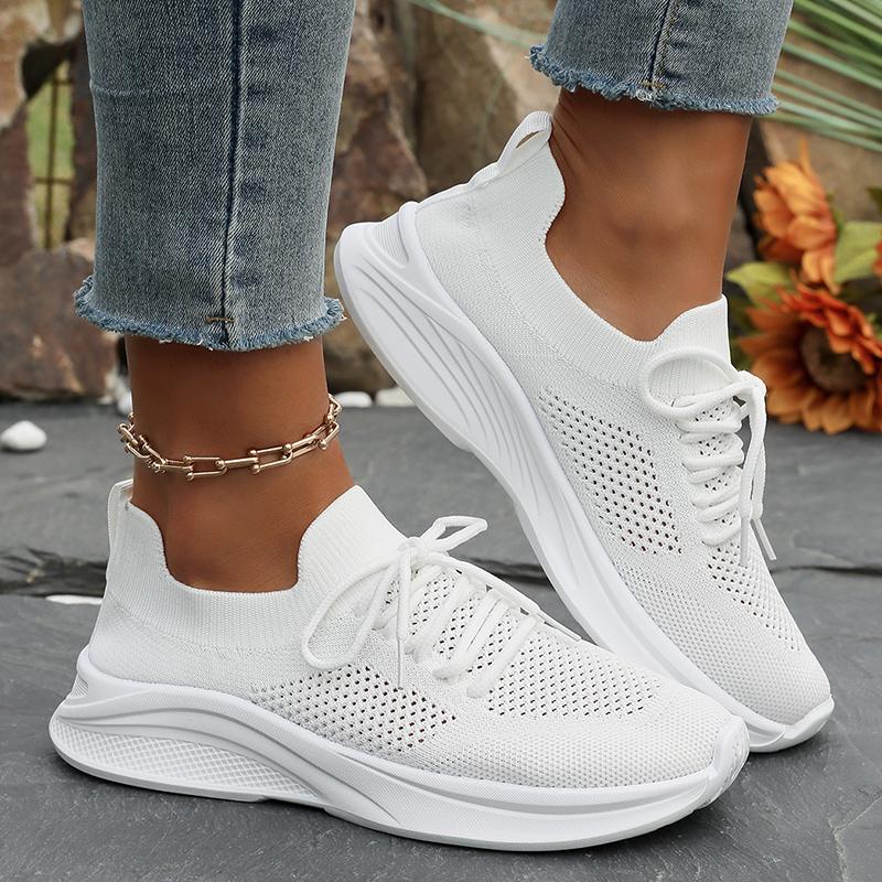 Fashion Women's Breathable Knit Sneakers Lightweight Casual White Running Shoes Woman Outdoor Comfortable Slip On Walking Shoes Big Size