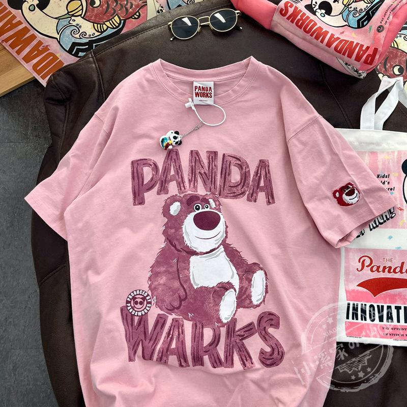 Pure Cotton Strawberry Bear Short-sleeved T-shirt for Women In Spring and Summer New Large Size Medium-length Loose Half-sleeved Top for Women