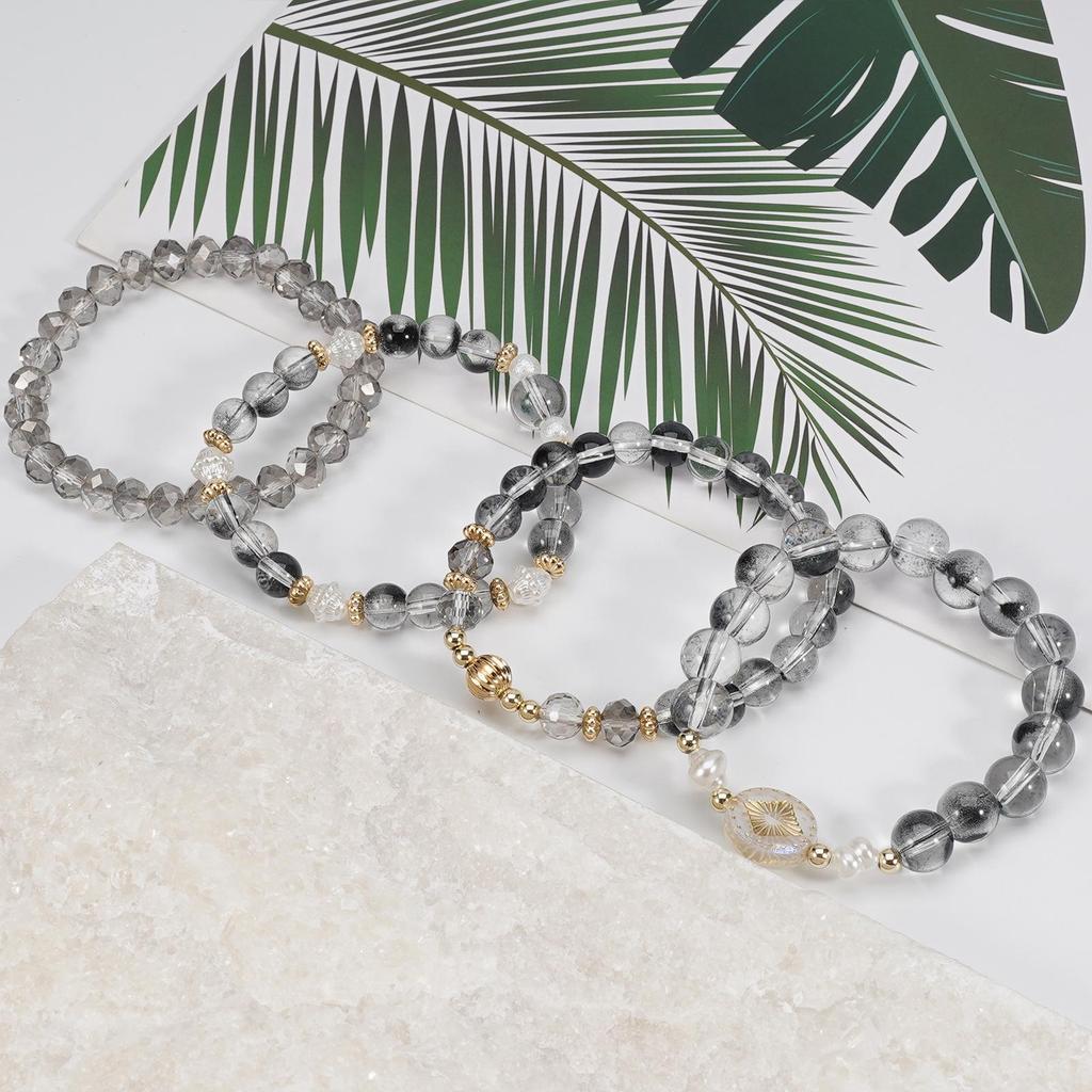 Bohemian Multi-Layer Elastic Bracelet with Imitation Crystal Beads