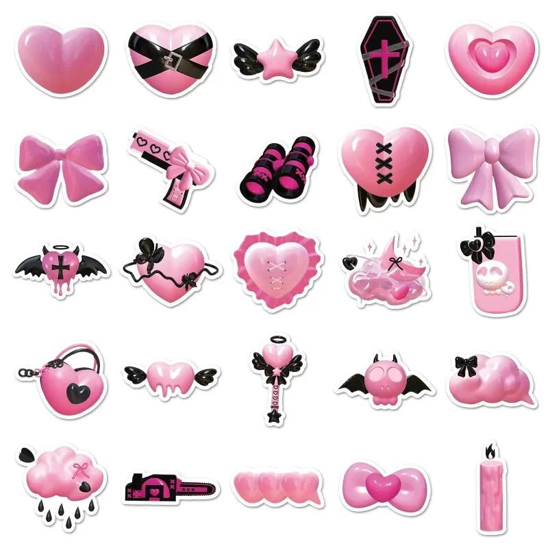50pc/set Creative Deisgn Scrapbook Sticker Black Pink Color Hear Key Demon Journal Sticker DIY Decor Luggage Stationery Sticker