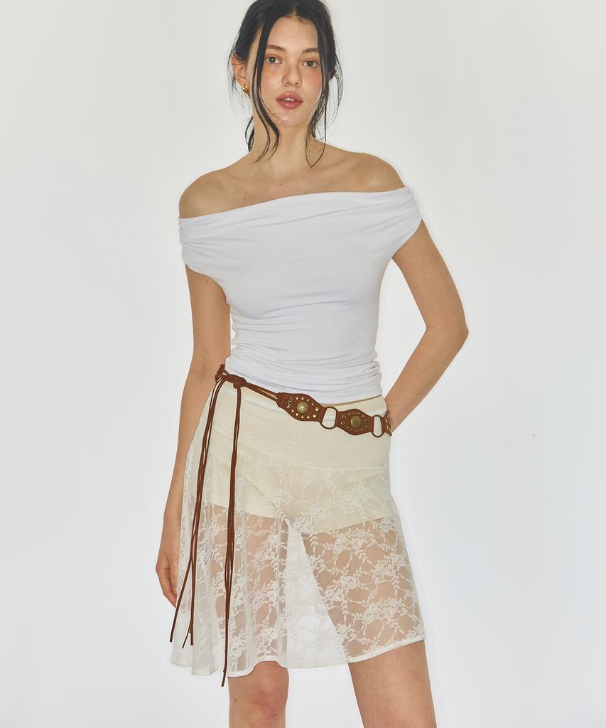 Yuhili Mesh Lace Skirt / White