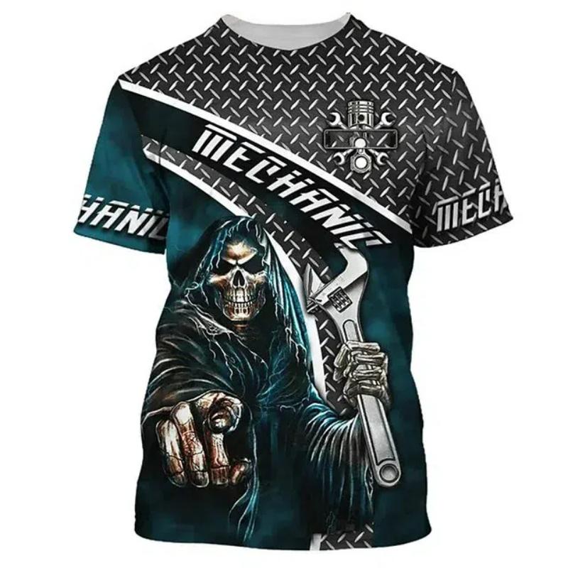 Vintage Men's T-shirt 3d Printed Mechanical Tool Pattern Ordinary Short-sleeved Streetwear Oversize Tees Tops Men's Clothing