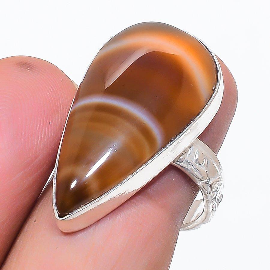 Natural Botswana Agate Gemstone 925 Sterling Silver Jewelry Ring Size 9 g7G86