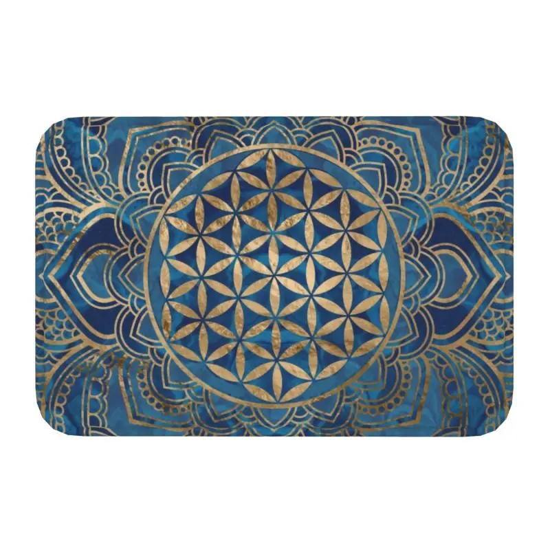 Metatron Cube with Merkaba and Flower of Life Front Door Mat Non-Slip Waterproof Interior Kitchen Bedroom Rug