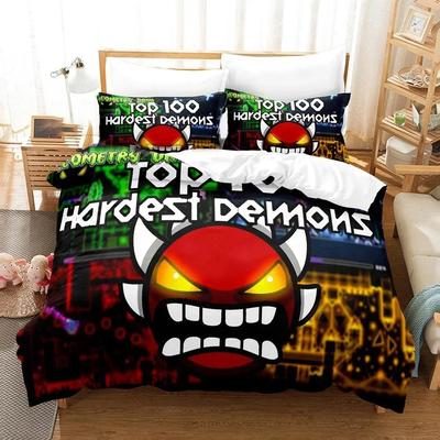 Zestaw pościeli 3D Geometry Dash Kołdra Kołdra Zestaw do łóżka Poszwa na kołdrę Poszewka na poduszkę Rozmiar King Queen Twin Chłopcy Dziewczęta Dorośli