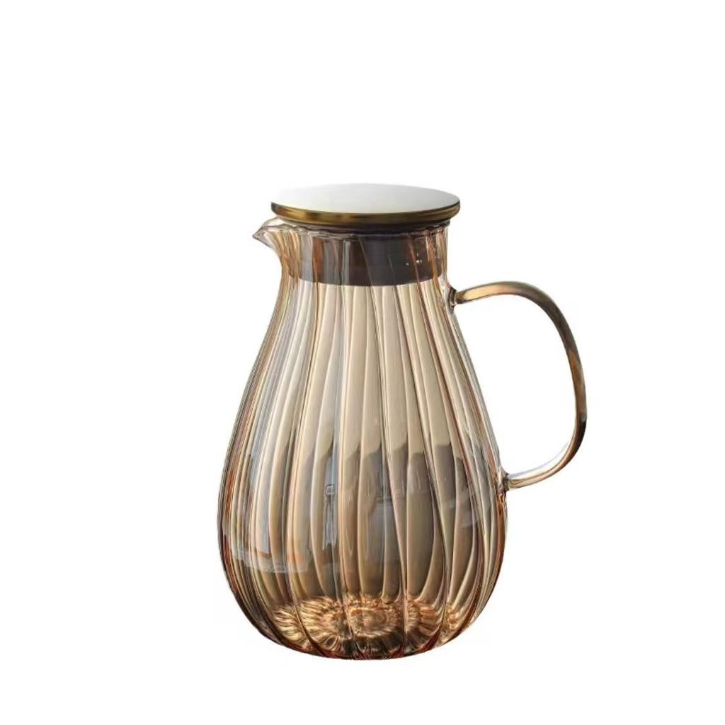 Large-capacity Glass Vertical Stripes Cold Kettle Lemon Beverage Juice Drink Bottle High Temperature Resistance Home Tea Pot