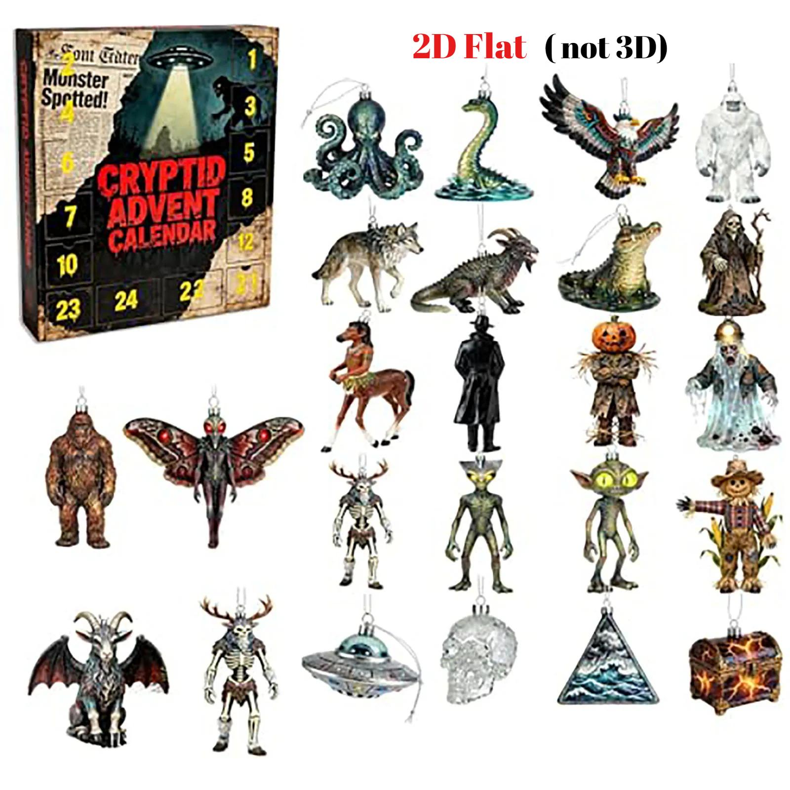 

Криптид Адвент-календари, 2025 Неизвестные Мистические Адвент-календари, 2D Акриловая Подвеска Мифическое Существо для Стены Окна Елки Каминной полки Двери чёрный