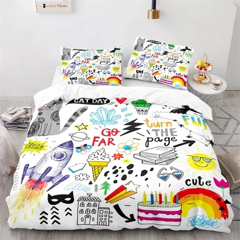 Kids Unicorn Duvet Cover Twin Cartoon Magical Animal Bedding Set Microfiber Cute Rainbow Cat Comforter Cover For Girls Teen Gift