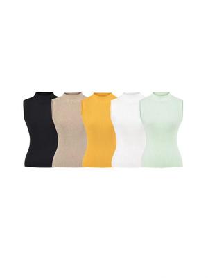 Elegante ärmellose koreanische Strickweste mit hohem Kragen für Damen - 2026 Sommer Schlankes Top