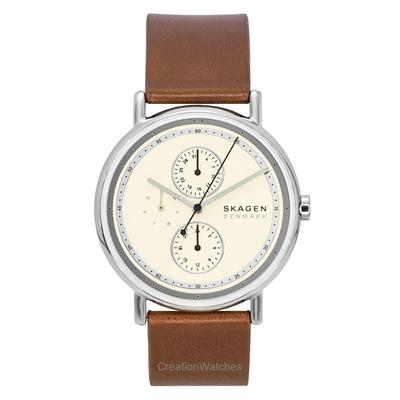 Signatur Leren Band Multifunctie Crème Wijzerplaat Kwarts SKW6942 Herenhorloge