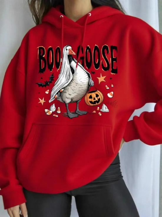 2025 Autumn/Winter Women's Halloween Print Hooded Sweatshirt, EU Size, Loose Fit, Long-Sleeve