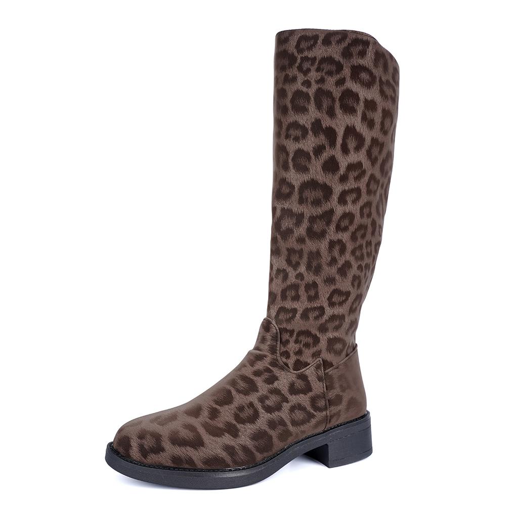 Wind leopardenmuster hohe stiefel damen herbst und winter große größe aber knielang modische stiefel