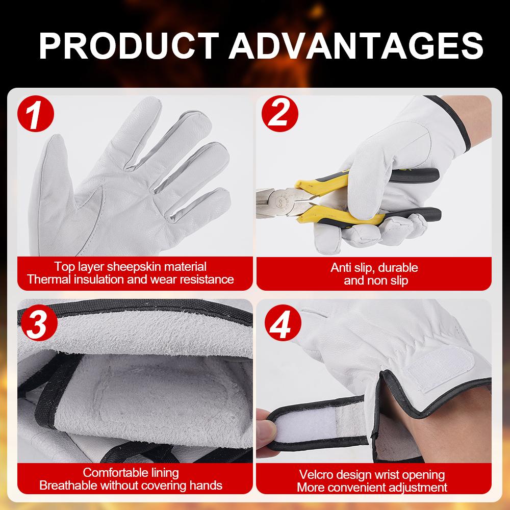 25CM Electric Welding Gloves Single-Layer Sheepskin Gloves With Adjustable Buckles Heat Insulation Wear Resistance For Welding
