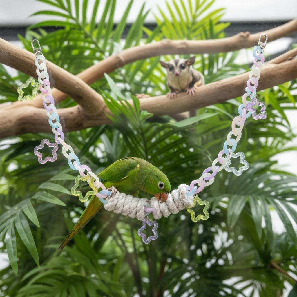 Hanging Avian Enclosure Toys Long-Lasting Avian Chewing Toy Chain Parrot Perch Chain Multi-Functional Pet Accessory Colorful