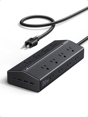 UGREEN Power Strip for Simultaneous Charging of 20 Devices, 4-Sided Outlet Design, No Plug Interference, PD20W, 16 Outlets, 4 Ports, Cable Management,