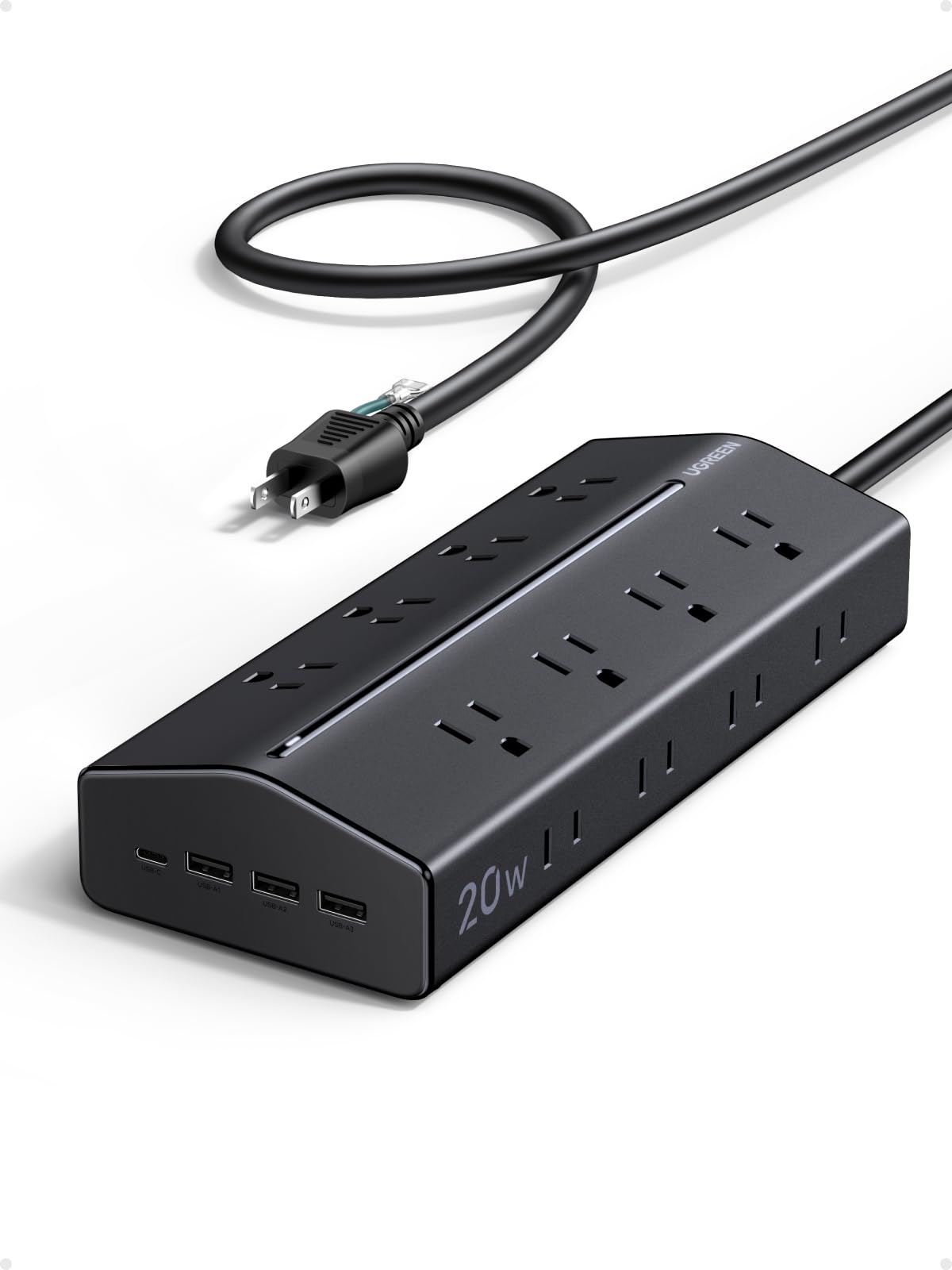

UGREEN Power Strip for Simultaneous Charging of 20 Devices, 4-Sided Outlet Design, No Plug Interference, PD20W, 16 Outlets, 4 Ports, Cable Management,