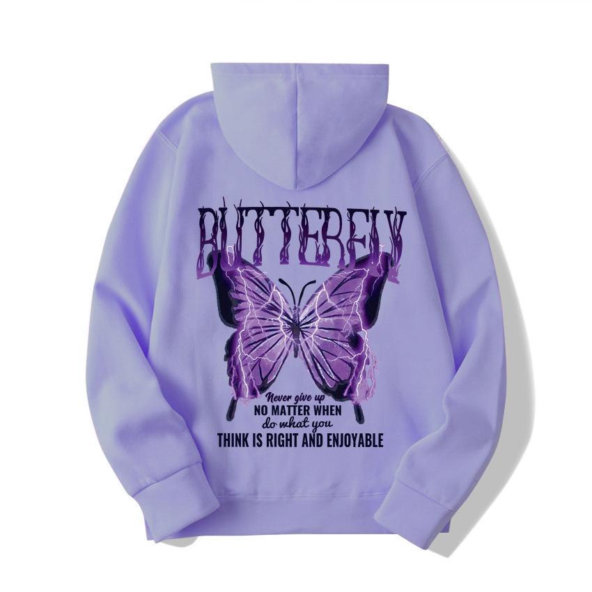 2025 European and American new letter fashion multi-color butterfly casual hooded fleece sweater
