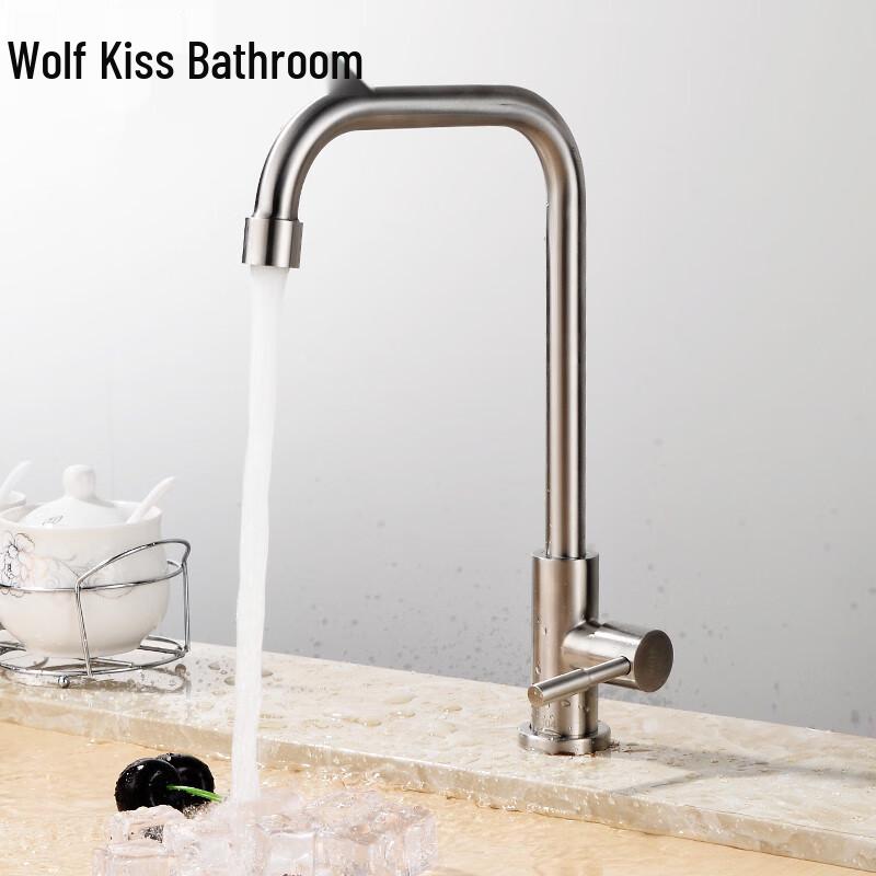 304 Stainless Steel Single Cold Kitchen Faucet with Flexible Spout