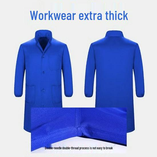 Thickened Blue Wear-Resistant Long Sleeve Lab Coat with Custom Print Logo for Labor Protection in Food Handling