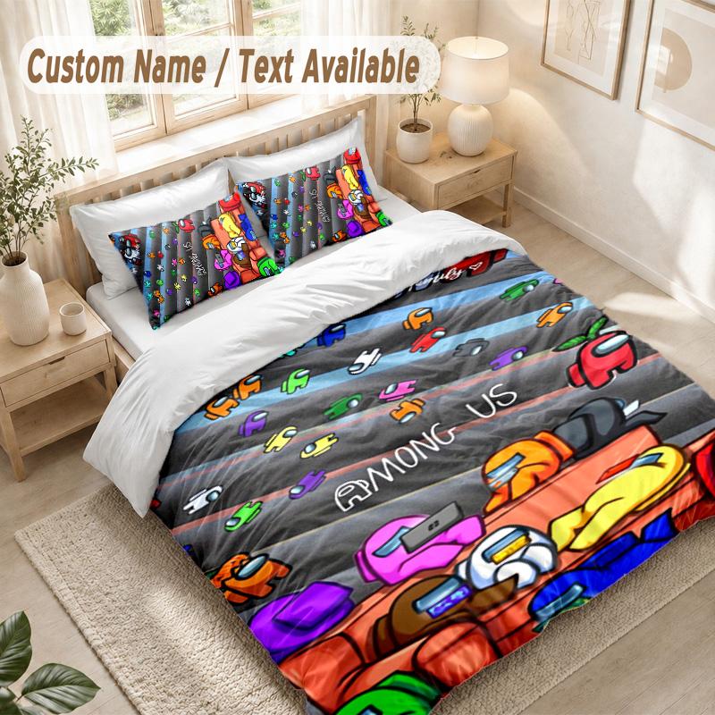 Among Us Bedding Set, 1 Duvet Cover & 2 Pillowcases Soft Comfortable Bedroom Home Textile Decor