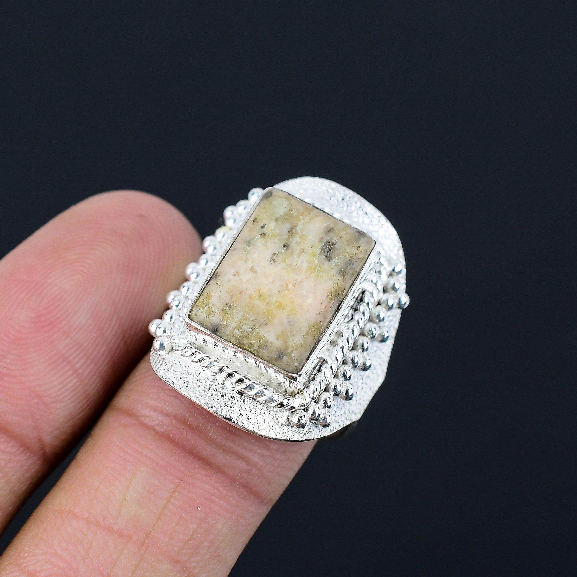 

925 Sterling Silver Natural Unakite Promise Multi Stone Handcrafted Ring US 8 8