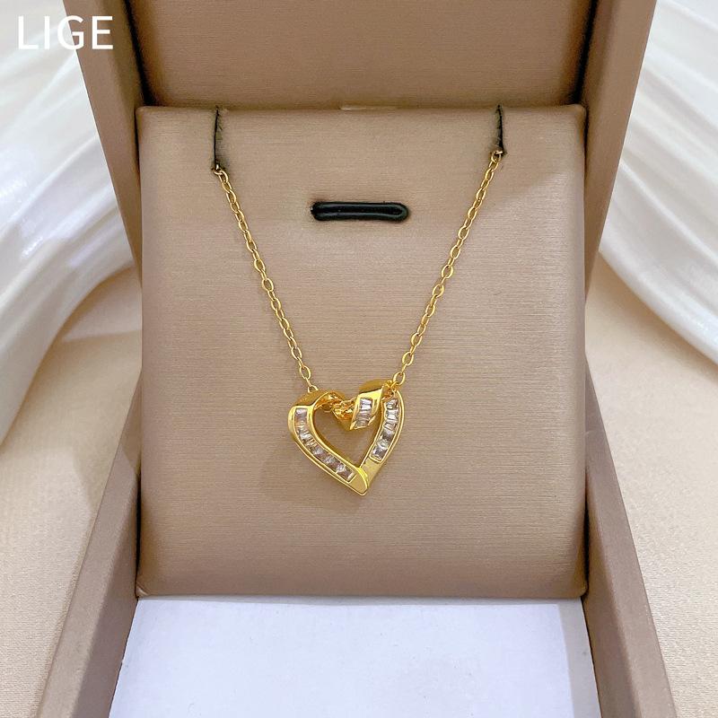 Love Zircon Personality Fashion Light Luxury Temperament Gorgeous Full Diamond Necklace Female Versatile Collarbone Chain Titanium Steel