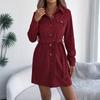 Women's Fashion Casual Solid Color Single Breasted Long Sleeved Lace Shirt Dress
