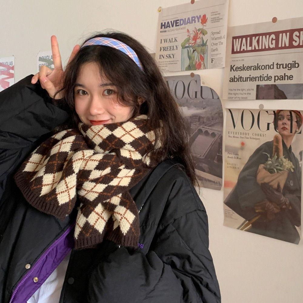Korean Style Y2K Checkered Scarf Thickened Winter Cashmere Shawl  Check Scarf  Unisex