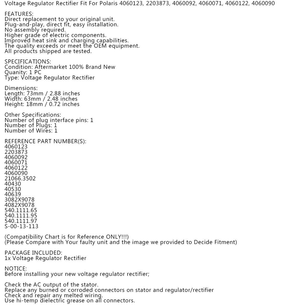 Gleichrichterregler passend für Polaris Indy RMK Ultra XLT 4060122 4060123 4060092