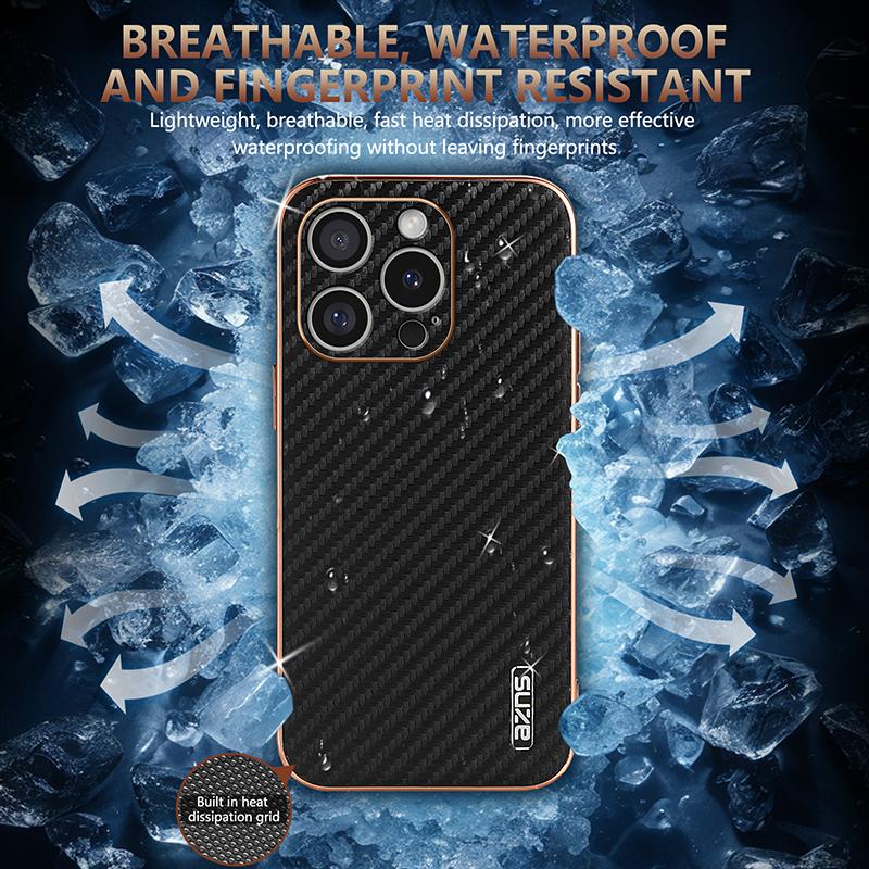 AZNS Pro pouzdro pro iPhone 16 Pro Max Elektroplating Textura karbonových vláken PU+TPU Kryt na telefon