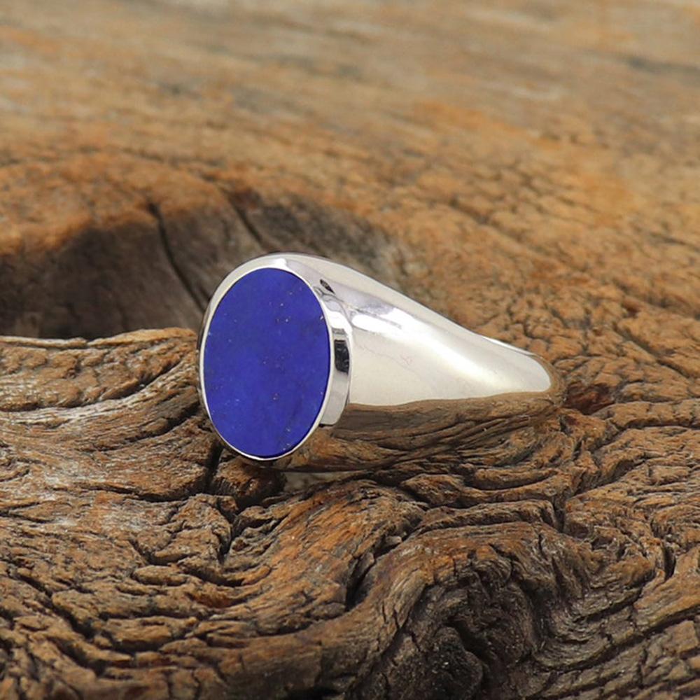Natürlicher Lapislazuli-Ring, Herren-Siegelring, 925er-Sterlingsilberring, Jubiläumsringe für Männer, Ehering für Männer, Ring für den kleinen Finger, Bandring