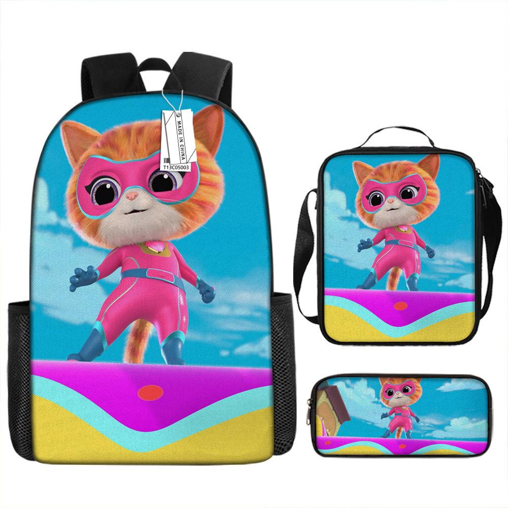 Superkitties Kids Backpack Set 3-Piece Cartoon School Bag Lightweight Durable for Boys Girls Preschool Elementary Gift