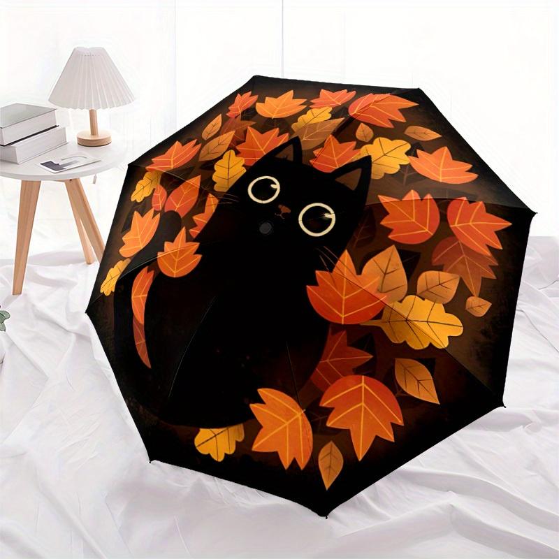 1pc Autumn Leaves Automatic Open/close Folding Compact Umbrella, 8-Rib Sturdy Canopy, Lightweight Portable, Commuting Use, Gift, Outdoor Umbrella, Tra