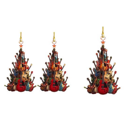 1/2Pcs Guitar Christmas Tree Ornaments Acrylic Pendants with Lanyard Easy To Hang Guitar Musical Instrument Ornaments