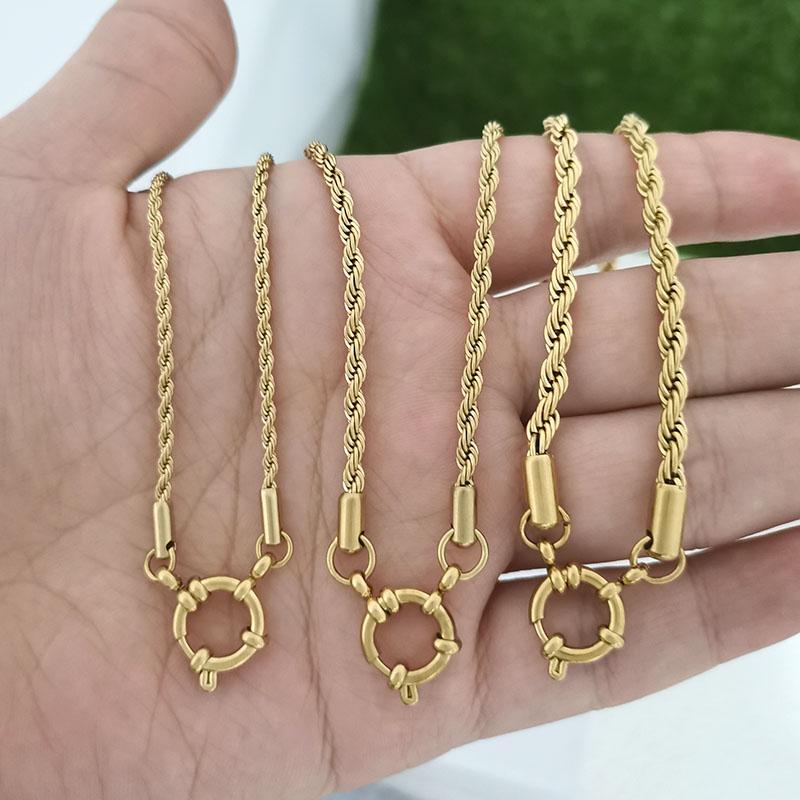 QMHJE 2/3/4mm Stainless Steel Rope Chain Necklace Vacuum Plating Sailor Clasp Steering Wheel Women Men Choker Jewelry Accessory