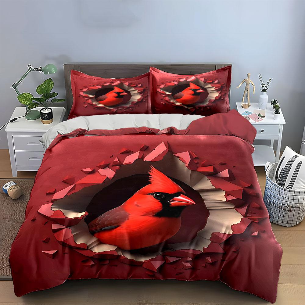 Cardinal Bird Decorative Set Soft Comfortable Duvet Cover Bedding Set Included 1*Duvet Cover & 2*Pillowcases, Gift
