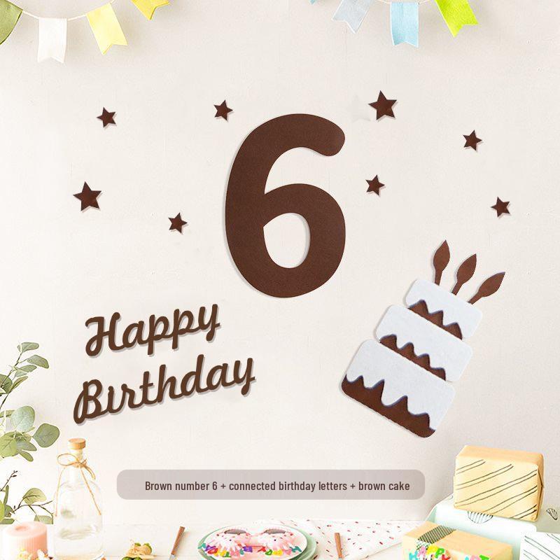 Minimalist Mori-Style Felt Happy Birthday Cake Wall Sticker for Baby's 1st Birthday Photo Props.