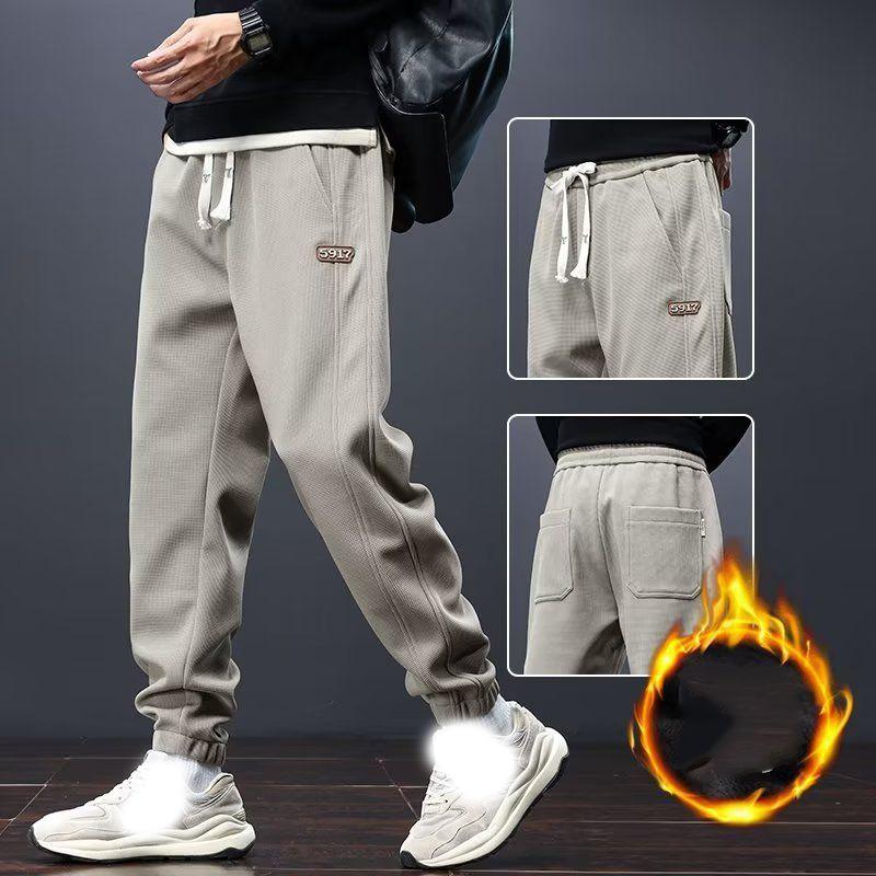Winter Autumn Men's Sweatpants Loose Elastic Waist with Thick Plush Pockets Elastic Ankle Band Solid Color Sweatpants for Casual Wear, Sweatpants