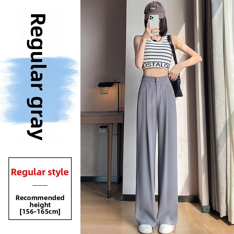 

Ice silk suit wide-leg pants for women, 2026 new spring-summer thin high-waisted drapey slim-fit trousers XXL сірий