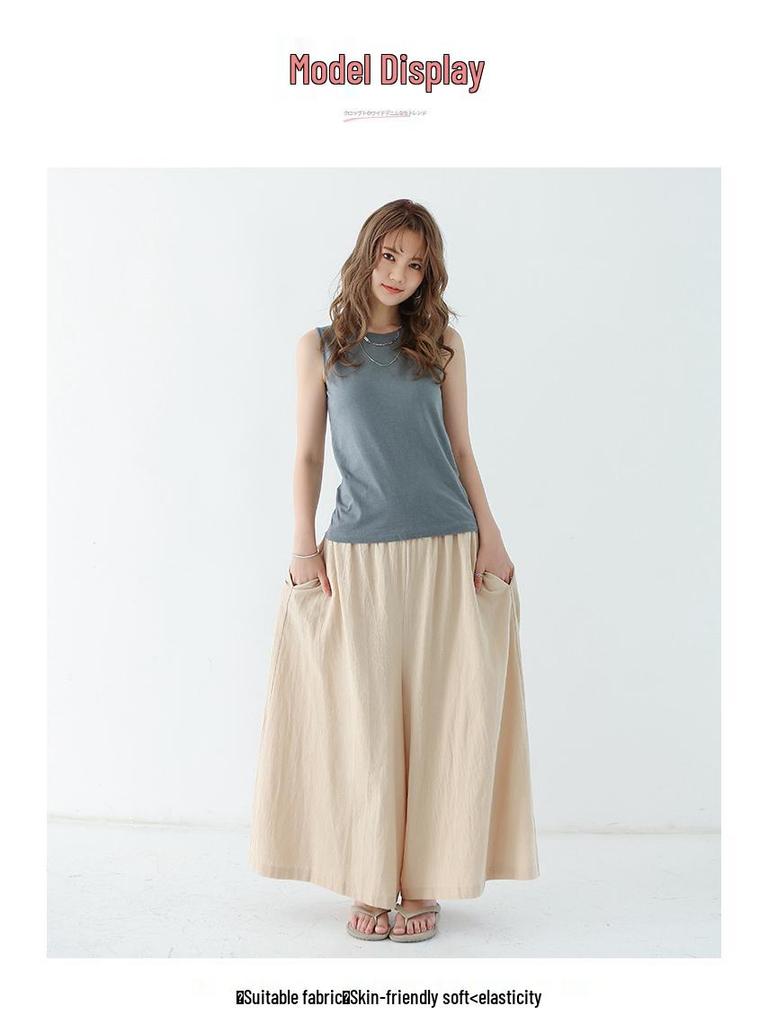 Rakuten Kadın Keten Pamuk Çok Renkli Bol Geniş Paça Cepli Culottes – Ekstra Uzun İlkbahar/Yaz Günlük Pantolon 2021 Koleksiyonu.