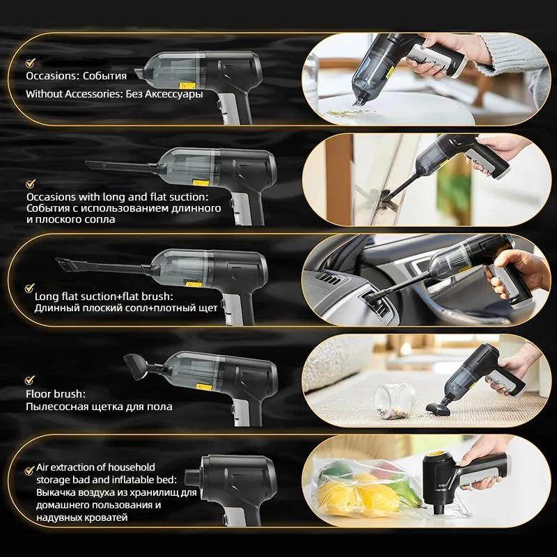 A vacuum cleaner for a wireless powerful / manual portable mini vacuum cleaner for a car, at home, kitchen and office.