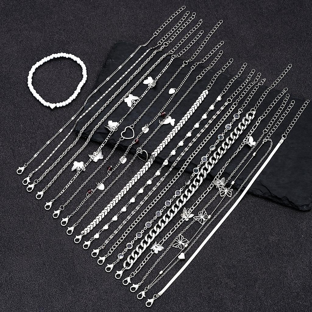 20 Pcs/Set Fashion Metal Butterfly Heart Pendant Anklets Set Bohemia Vintage Pearl Foot Bracelet Beach Woman Jewelry Gifts 2026