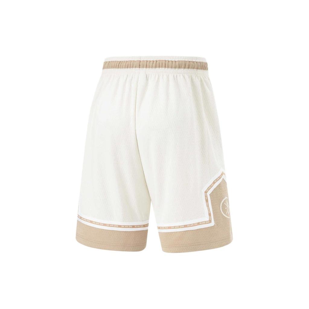 Li Ning Wade Series Spliced Mid Waist Drawstring Straight Leg Sports Shorts Men Shorts Off-White Brown AAPU061-3