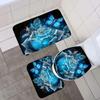 4-piece Set of Blue Fairy Flower Print 12 Hook Waterproof Shower Curtain, Bathroom Floor Mat, U-shaped Mat, Toilet O Cover Mat