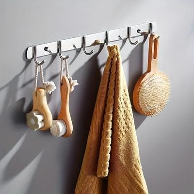 1pc No-Drill Glue Wall Mount Double Coat Hook Rack - Towel & Clothes Holder
