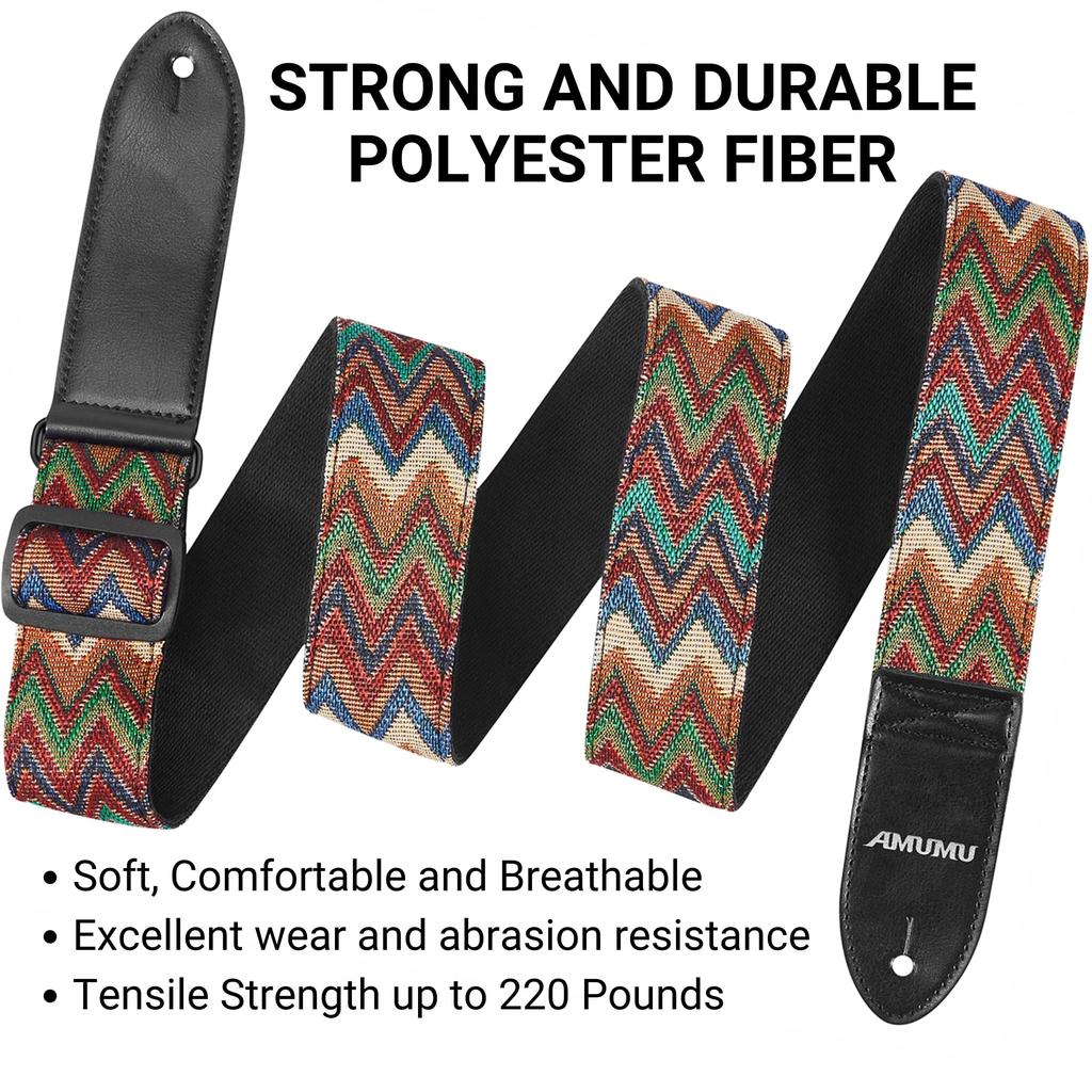 Chevron Guitar Strap Guitar Strap for Bass Guitars with Strap Block Headstock Strap Tie Wide Adjustable Length from To [Amumu] Acoustic, Electric, & -