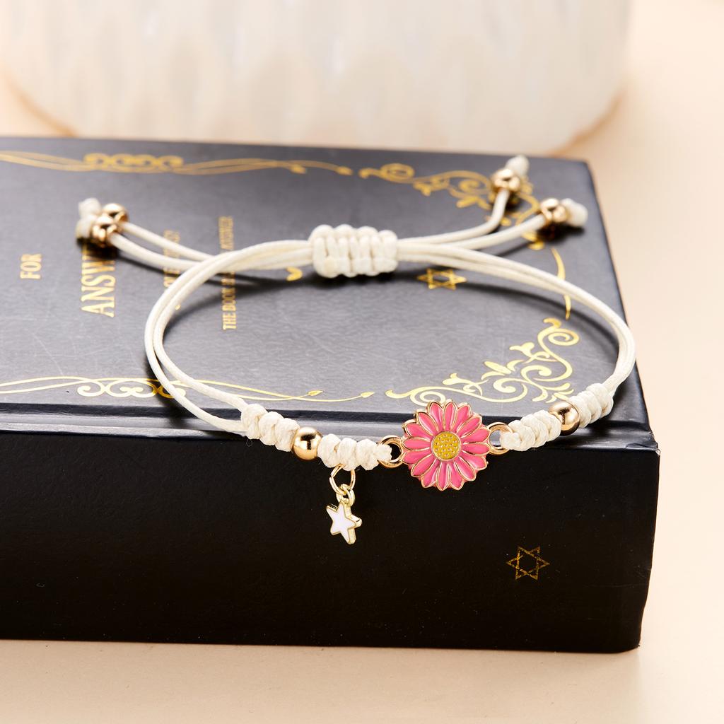 Braccialetti Semplici Girasole per Donna Intrecciati a Mano Moda Colorati Margherita Braccialetto Regolabile Amicizia Buona Fortuna Gioielli Regalo