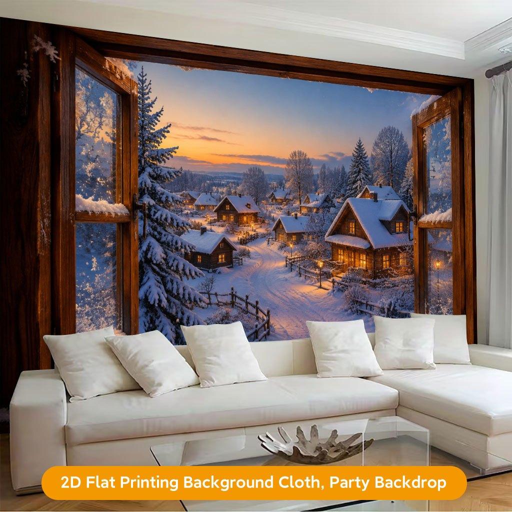 1Pcs Snowy Winter Village Houses Decoration Background Winter Backdrop For Photo Studio Photo Booth Party