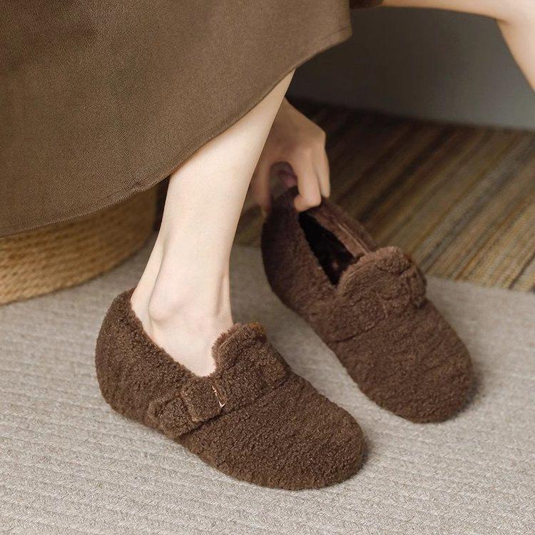 Warm Birkenstock shoes, inner height increase, small fluffy shoes, new winter models, outer wear, Doudou shoes, velvet cotton shoes 40 темно-коричневого